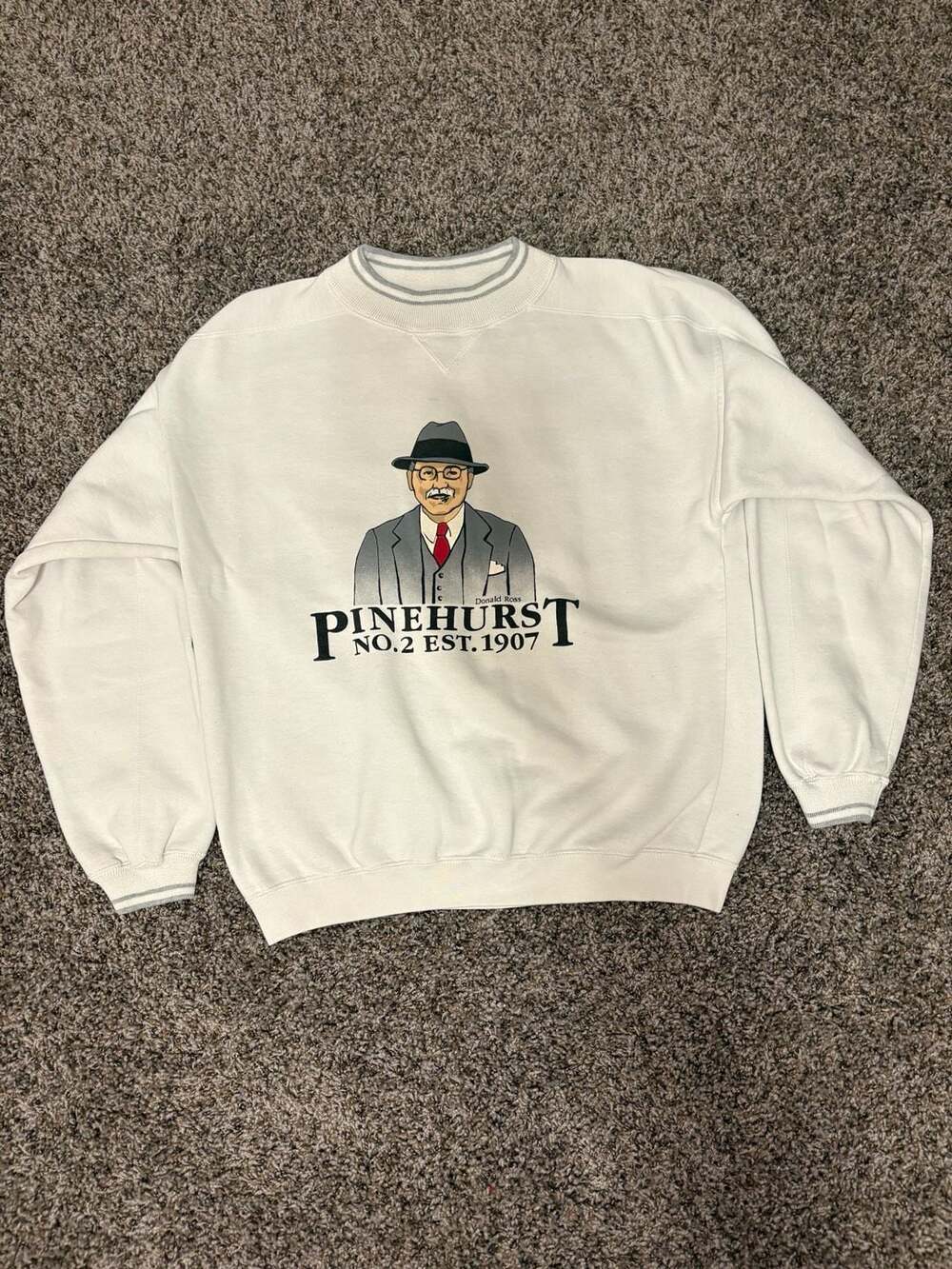 Vintage Pinehurst 1907 Donald Ross Golf White Crewneck Sweatshirt